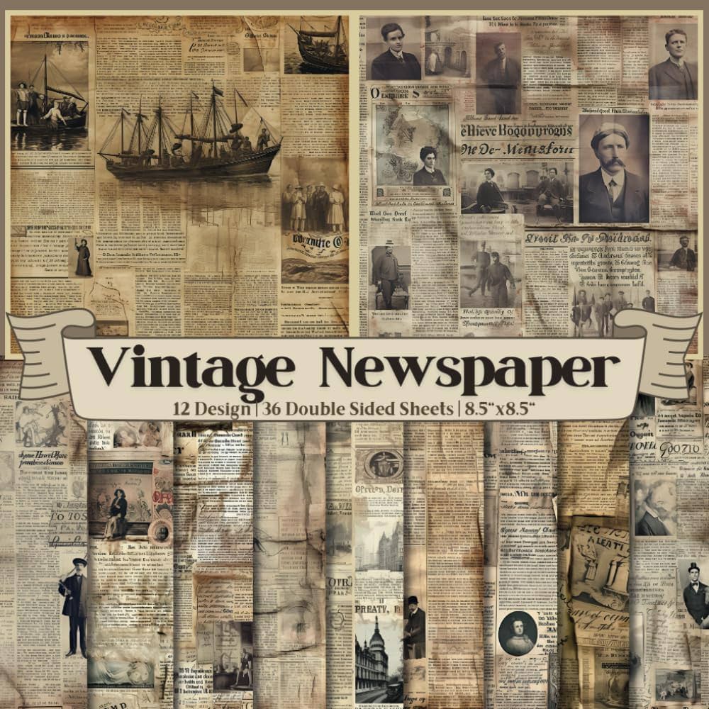 Vintage Newspaper Scrapbook Paper Craft Pad: 18 Old News